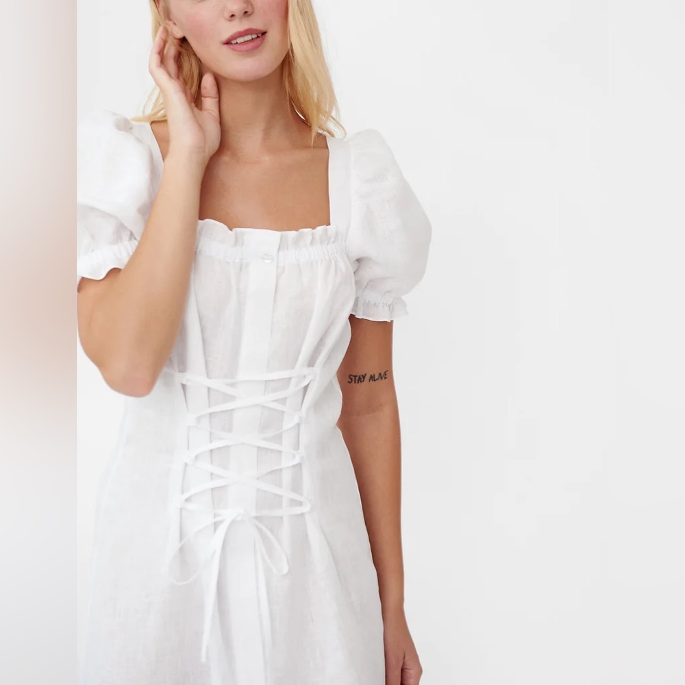 SLEEPER Marquise Linen Lace-Up Dress in white - Picture 3 of 13